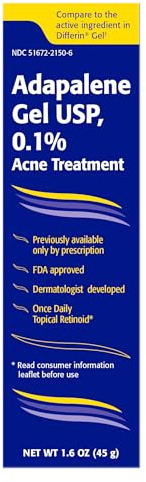 TARO Adapalene 0.1% USP Gel, Paraben Free, Retinoid Acne-Prone Facial Treatment for Sensitive Skin, Prescription Strength (1.6 Oz)
