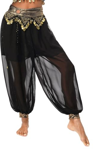CHICTRY Bauchtanz Hose Damen Lang Chiffon Tribal Arabische Prinzessin Hose Pailletten Münzen Haremshose Pluderhose Aladinhose Pilates Pants Faschingskostüm