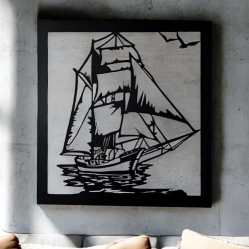 Terma Stahldesign Wanddeko schwarz Segelboot Wandbild Made in Germany Hirsch Deko aus Metall Deko Wohnzimmer, Schlafzimmer deko, Wandbild mit Hirsch, Wanddeko Wohnzimmer