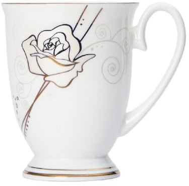 FülleMore Kaffeebecher Premium Porzellan Kaffeetasse Blumenmuster 300ml Trinkbecher mit Henkel Geschenk Keramiktasse für Tee Kaffee Milch Kakao Cappuccino Latte (Gold-Rosen)