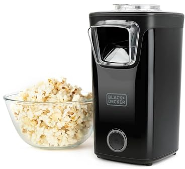Macchina per fare Popcorn con Cottura ad Aria Calda e Senza Olio - con Coperchio Trasparente e Misurino,16x13.5x25.5cm, 1100W, Nero