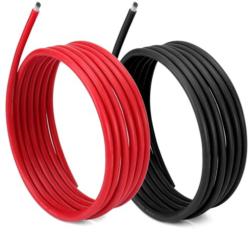 QWORK® 8 AWG 8,3mm² Silicone Wire, 2.5m Black and 2.5m Red, 1650 Strands Tinned Copper Electrical Cable Flexible Battery Cable