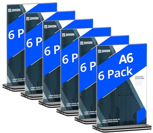 QWORK® 6 Pack A6 Acrylic Sign Holder with Base, Double Sided Acrylic Display Stand Poster Menu Holder for Office Hotel Restaurant Exhibition Wedding