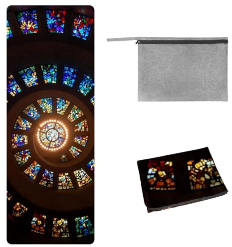 Eslifey Yoga-Handtuch, Buntglas-Spiralmuster, rutschfest, schweißabsorbierend, Hot Yogamatte, Handtuch für Hot Yoga, Pilates und Fitness, 185 x 68 cm