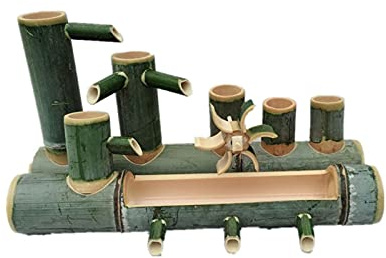 WOTZOV Bamboo Water Fountain, Indoor/Outdoor Fountain Complete with Pump and Tubing, Garden Water Windmill Fish Tank Water Features Ornaments Zen Fountain (50cm)