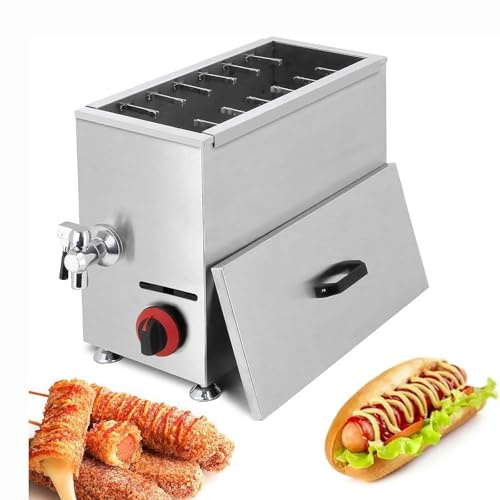Friggitrice per Mais per Hot Dog Commerciale, Macchina per la Produzione di Bastoncini per Hot Dog per Formaggio, Macchina per friggere Bastoncini per Hot Dog, per Snack Bar R(Color:Modello a gas)
