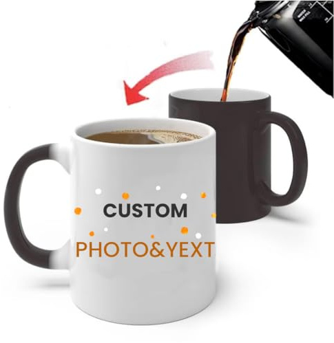 hadefa Customized Color Changing Ceramic Mug, Personalized Text and Photo Thermal Magic Coffee Cup, Tea and Coffee Color Changing Cup, 11oz (Half Circle Handle)