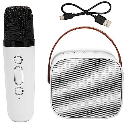 Mini Macchina per Karaoke con Suono Migliorato, Altoparlante e Microfono Senza Fili, portatile... (WHITE)