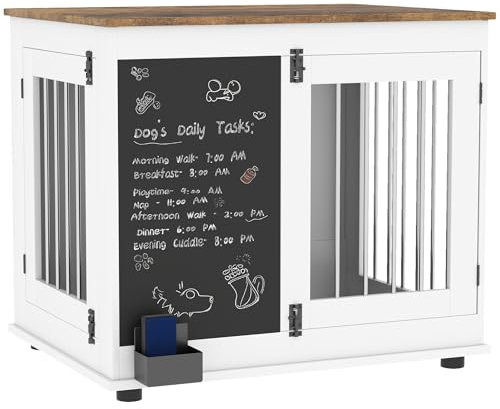 PawHut Hundebox, Indoor-Hundebox, mit 3 Türen, schwarzem Brett, Doppelfunktion, für mittelgroße Hunde bis 20 kg, 80 x 60 x 70 cm, weiß