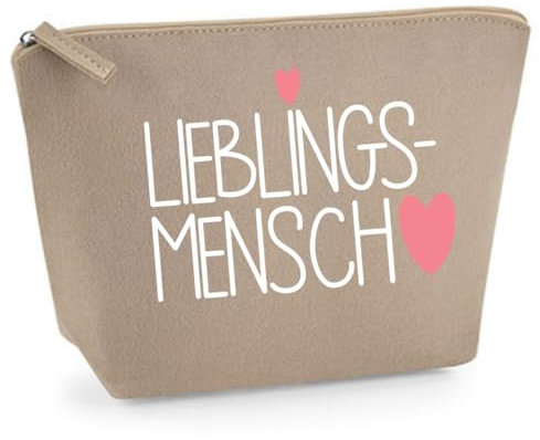 Kosmetiktasche Lieblingsmensch – Filz Kulturbeutel Damen, Geschenk für Frauen, Mama, Freundin, Oma, Schminktasche, Kosmetiktasche, Make-up Organizer, Frauen (Sand, S)