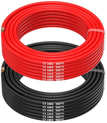 MMOBIEL 12 AWG Elektrisk Silikonkabel - 12 Gauge (3,31 mm²) Förtennad Kopparkabel - 2 Separata Kabeln Röd & Svart Varje 10m / 32.8ft för RC, Drönare, 3D Skrivare, Batterier, Högtalarkablar, Led Strips