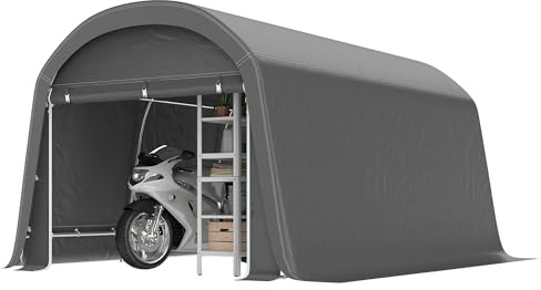 Outsunny Gerätehaus für Fahrräder, wasserdicht Gerätezelt mit Tür, Anti-Staub-Fahrradabdeckung, Unterstand, Foliengerätehaus Fahrradschuppen Fahradgarage für Garten 300x450x230 cm, Dunkelgrau