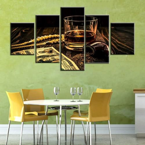 Impresión Hd Pintura 5 Piezas Cigarro De Vaso De Whisky Cuadro En Lienzo, Cuadros Modernos Salón Decoracion De Pared Canvas Prints Lienzo Modernos Cuadros Decoración Hogar (Con Marco 1-1576780257052