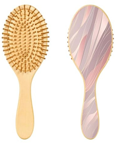 SKYSHU Rose Gold Stripes Natural Wooden Hair Brush with Comfortable Wooden Bristles, Detangling and Styling Oval Hairbrush for Women, Men and Kids All Hair Types (Wet Dry & Damaged Hair)