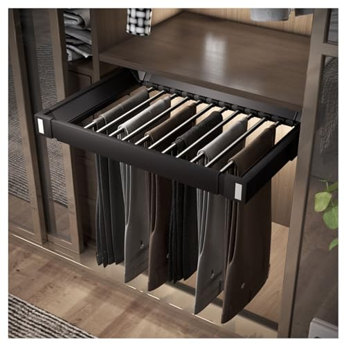 Ausziehbares Hosenregal aus Aluminiumlegierung für Schrank, platzsparend, schwarz, ausziehbar, mit 25 kg Tragkraft (60 - 85 cm)