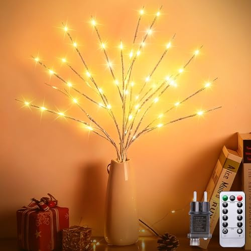 Kinamy Arbol Led, Juego de 3 Ramas de Luz 60 LED 8 Modos con Enchufe, Luces Arbol Navidad con Control Remoto y Temporizador, Decoración para Navidad, Thanksgiving, Pascua