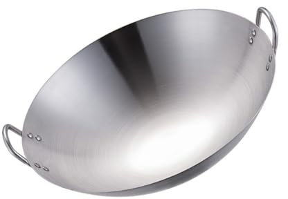 Gatuida Wok Doméstico De Acero Inoxidable 32 Cm Doble Asa Fondo Redondo Resistente Para Cocina Familiar Restaurante Sartén Multiuso