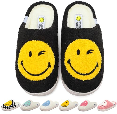 SMILEYWORLD® Pantofole da casa in peluche da Donna Uomo in Memory Foam Scarpe invernali calde e morbide per interni, giallo nero
