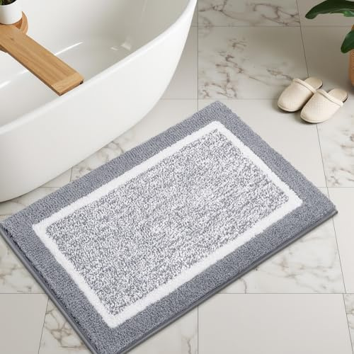 SHACOS Tappeto Bagno Microfibra Soffice Morbida, Tappetino Bagno Antiscivolo, Tappeto Bagno Assorbente, Tappeti Bagno Lavabile In Lavatrice, Grigio Chiaro, 60 X 90 cm