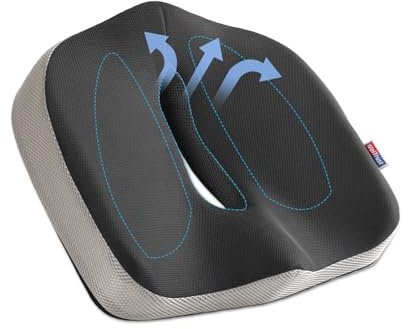 Seat Cushion for Tailbone Pain Relief, Memory Foam Coccyx Cushion for Office Chair & Car, Ergonomic Chair Pad with Non-Slip Cover & Handle, Sciatica Relief for Gaming Chair (Black)