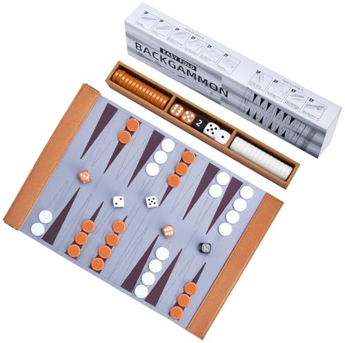 Backgammon da viaggio, gioco in legno massello – classico gioco da tavolo per famiglie, viaggi e amanti della strategia, portatile e durevole, stile pieghevole