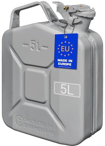 FIXKRAFT Benzinkanister 5L Metall 5 Liter Kanister für Benzin Diesel Kraftstoffkanister mit Entlüftung Reservekanister (Grau, lackiert)