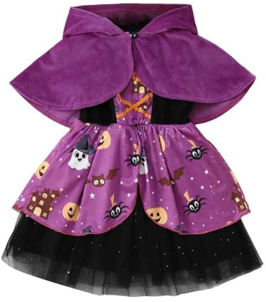 2025 Halloween Bambino Ragazza Senza Maniche Halloween Cartoon Stampe Vestito Con Robe Set, Lilla, 18-24 Mesi