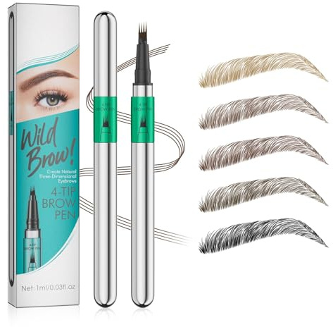 Microblading Augenbrauenstift Wasserfest, Eyebrow Pencil mit 4 Mikrogabelspitzen, Wischfest Augenbrauenstift Härchenzeichnung, Schnelltrocknend, NatüRlicher & FlüSsiger (Dunkelbraun)