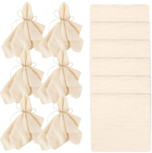 CEWROM Stoffservietten Beige mit Verschlussrand, 12 Stück Stoffservietten Leinenservietten mit 10m Schnur, Baumwolle Tischservietten Stoff für Familienfeiern, Hochzeiten, Geburtstage 42 * 42cm