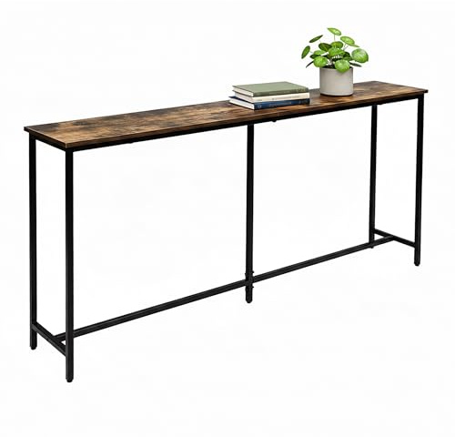 Relaxdays konsolbord, H x B x D: 80,5 x 160 x 20 cm, industriellt förvaringsbord, hall och vardagsrum, metall och MDF, brun/svart