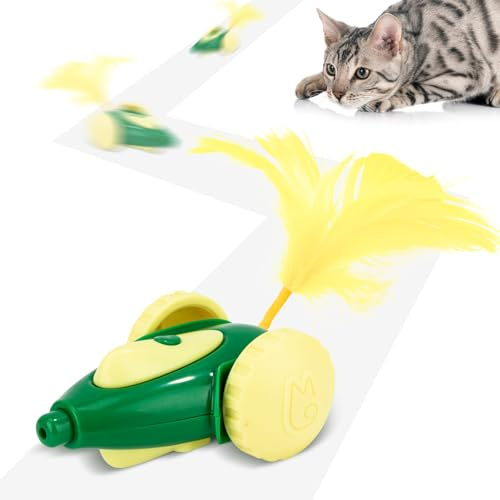 Migipaws Interaktives Katzenspielzeug, elektrisch Maus mit weichem Federn und zufälliger Vorwärts-/Rückwärtsbewegung,Katzenspielzeug selbstbeschäftigung,wiederaufladbar