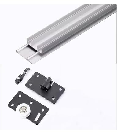 Sliding Door Kit Track Rail, Wardrobe Door Track, Aluminium Sliding Door Track Double,Sliding Door Slide Pulley Guide Rail, for Wardrobe Cabinet Glass Doors(Silver,200cm/79in)