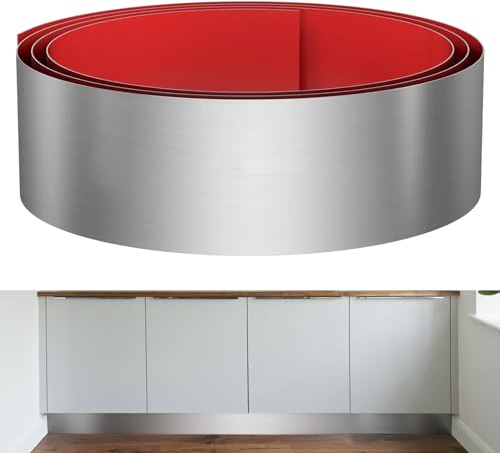 6x102 inch Baseboard Plate, Stainless Steel Self Adhesive Kickplate, Metal Door Bottom Protectors, for Kitchen Island, Cabinet (Silver)