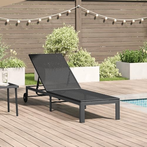RMIHSJG Sedia a sdraio pieghevole con ruote, colore nero, in polyrattan, per esterni, design confortevole