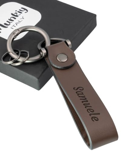Porte-Clés Personnalisé avec Gravure – Cuir Véritable Fait en Italie – Cadeau Homme Femme – Anniversaire – Anneau Détachable Rapide – Coffret Cadeau Inclus