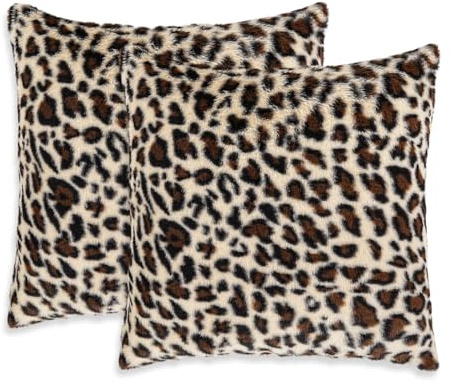 Dermalyx 2 Housses De Coussin en Fourrure Artificielle Motif Guépard, Taies d'oreiller Douces, Confortables Et Décoratives pour Salon, Chambre, 45 X 45 Cm