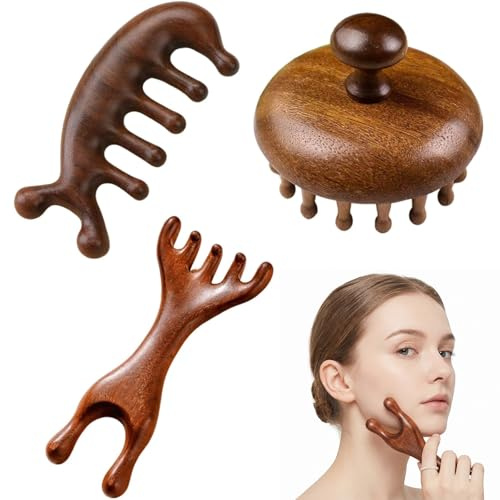 Dexpally Lote de 3 Cepillos de Masaje para el Cuero Cabelludo, Cepillo de Madera para el Cráneo, Peine de Masaje de Madera para un Cuidado Relajante del Cuero Cabelludo, Herramienta de Masaje