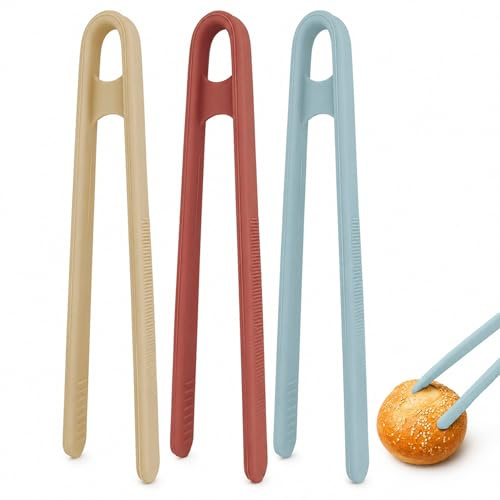 Livawnd 3 Pcs Mini Silicone Tongs, Food Grade Small Serving Tongs, Heat Resistant Kitchen Grippers for Toaster, BBQ, Food Prep, Crafting & Daily Home Use