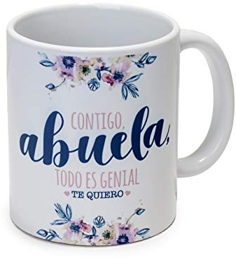Mopec Taza Contigo Abuela, Porcelana, 250 ml Blanco, 1 Unidad (Paquete de 1)