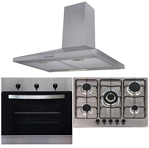 SIA 60cm Stainless Steel Single Oven, 70cm 5 Burner Gas Hob And Chimney Hood Fan