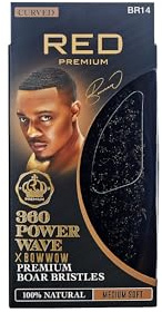 RED by KISS 360 Power Wave X Bow Wow Curved Palm Boar Brush 100% Natural Medium Soft Bristles