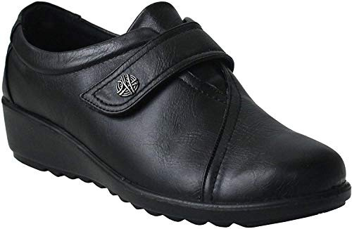 Cushion Walk Womens Ladies Black Touch Fasten Flats Loafers Shoes UK 3-8 (6 UK, Black)
