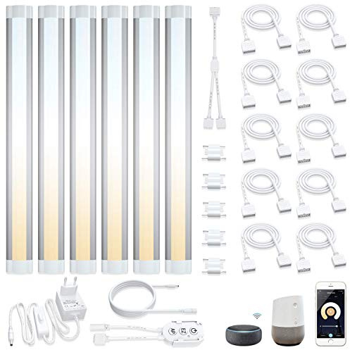 LAMPAOUS Led Unterbauleuchte Smart Dimmbar 4W*6 24W 2700K bis 6500K Nachtlicht Küchenlampen Schrankbeleuchtung Lichtleiste kompatiable mit Echo Alexa Siri Echo Google Home und IFTTT(Kein Hub Nötig)