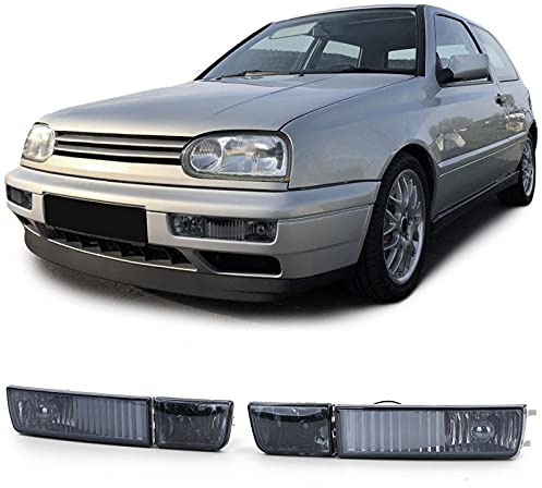 Carparts-Online Klarglas Nebelscheinwerfer mit Blinker Schwarz Smoke für VW Golf 3 Vento 91-97