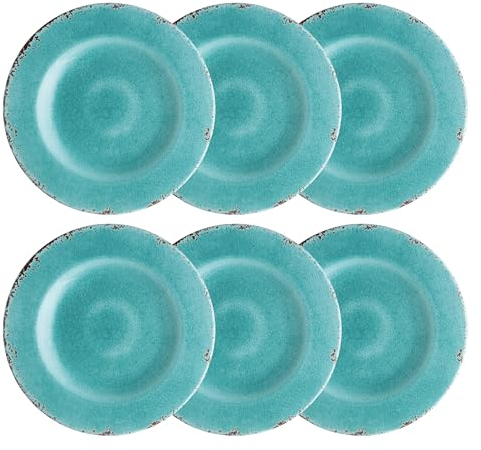 UP ware - Juego de 6 platos de ensalada de melamina agrietada, sin BPA, aptos para lavavajillas, platos de ensalada para risotto, pasta y ensalada, platos de ensalada de 8.75 pulgadas (craquelado,