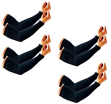 PFFY 4 Pairs UV Protection Arm Sleeves Cooling Compression Sleeve for Men Women Sports Tattoo Cover Up Black