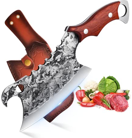 DRAGON RIOT Hackmesser mit Holzgriff, Küchenmesser Scharf Hackbeil Kochmesser, Handgeschmiedet Küchenbeil Profi Metzgermesser Fleischermesser Outdoor Messer Fleischerbeil fur Küche Grill