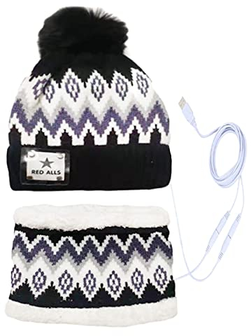USB chauffage électrique bonnet chauffant bavoir extérieur bonnet tricoté bavoir hiver bavoir universel automne et hiver chapeau chauffant bavoir cadeau d'hiver cadeau Quel Humidité (Black, One Size)