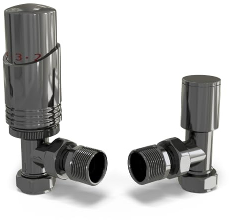 UK Radiators Angeled Thermostatic Radiator Valve 1/2 x 15mm - Talus Bold | Natural Pewter Finish - Solid Brass 1/2 x 15mm Angled - Lockshield Included, Easy Installation