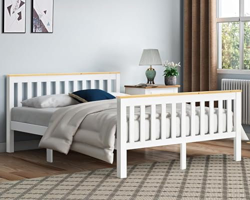 Blisswood King Size Bed, 5ft King Bed Frame for Bedroom, Solid Pine Wood Bed Frames For Kids & Adults, Wooden Bed Frame With Headboard & Low Foot (158 x 208 Cm, White)
